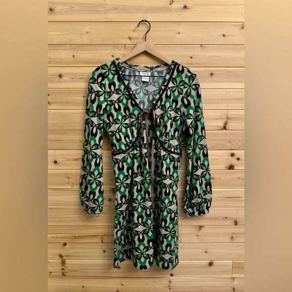Y2K Funky People Size Medium Retro Style Abstract Floral Long Sleeve Mini Dress - Picture 1 of 13